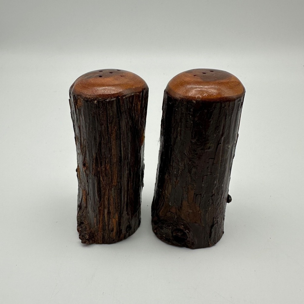 Vintage Wood Tree Branch Bark Salt‎ & Peppers Shakers
